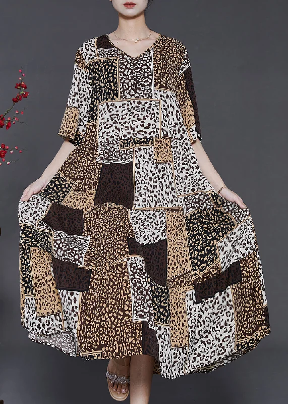 Major Savings chic dressClassy Khaki Oversized Print Chiffon Holiday Dress Summer