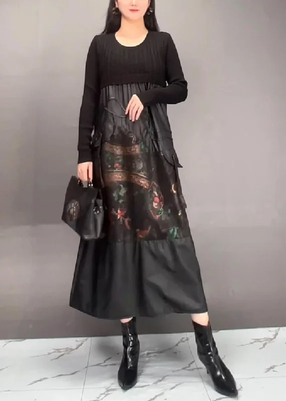 trendy bodycon dressChic Black Print Patchwork Wrinkled Maxi Dress Spring