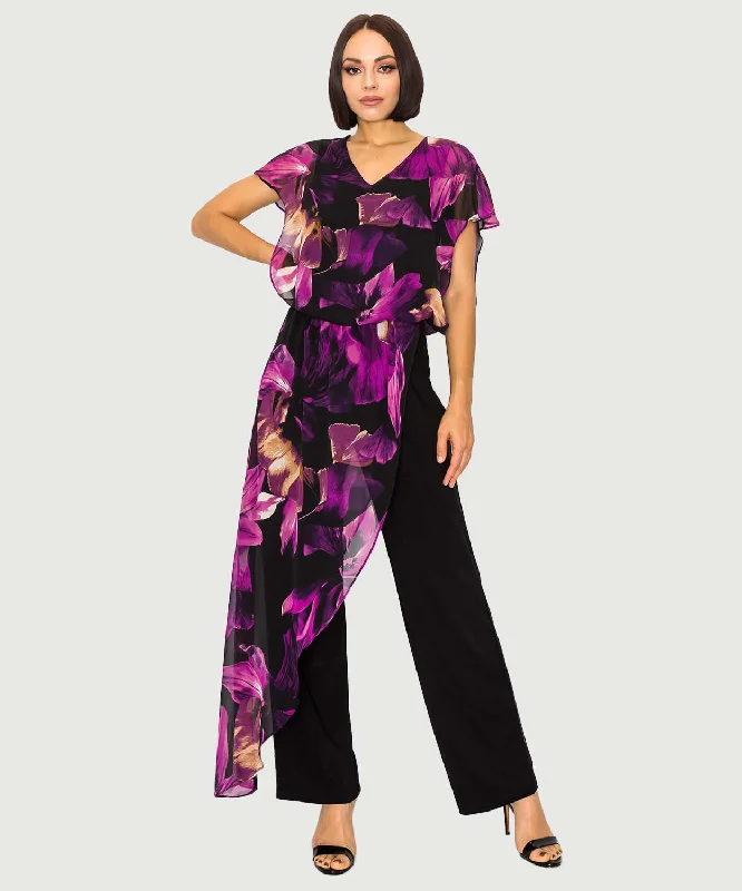 Act Now Printed Jumpsuit With Asymmetrical Lateral Fall