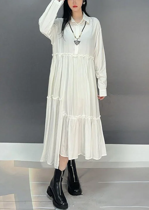 Sneak Peek Sale ruffle dressLoose White Peter Pan Collar Ruffled Cotton Dress Fall