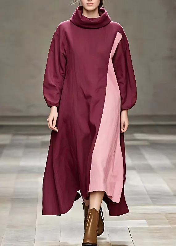 Limited Edition romantic dressItalian Mulberry Turtleneck Patchwork Maxi Dresses Fall Limited Edition romantic dressItalian Mulberry Turtleneck Patchwork Maxi Dresses Fall