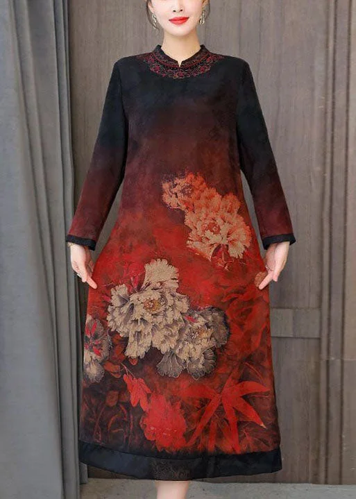 Online Specials bodycon dressElegant Red Zip Up Print Silk A Line Dresses Fall