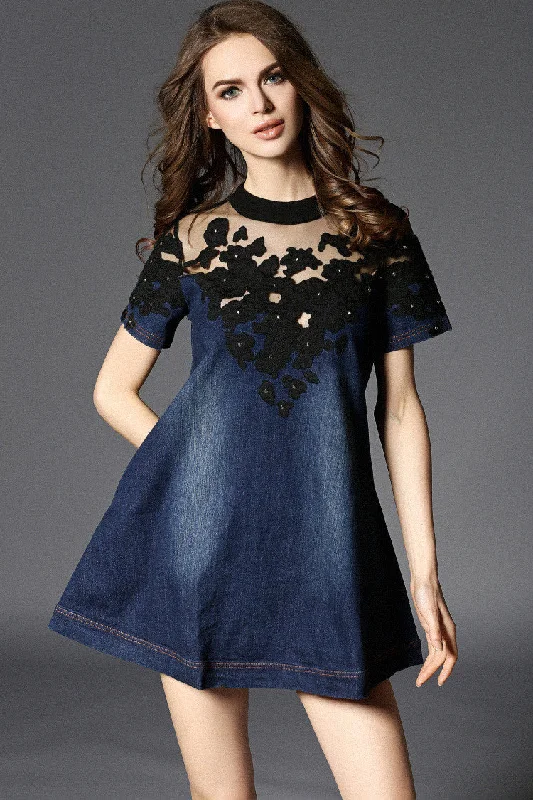 t-shirt dressEmbroidered Lace Denim Dress