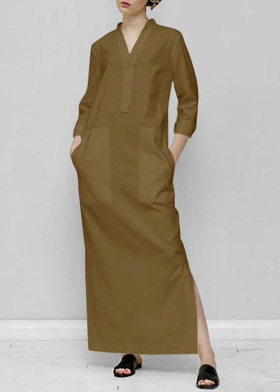 Exclusive Online Offer v-neck dressOrganic Khaki V Neck Pockets Patchwork Cotton Dress Spring Exclusive Online Offer v-neck dressOrganic Khaki V Neck Pockets Patchwork Cotton Dress Spring