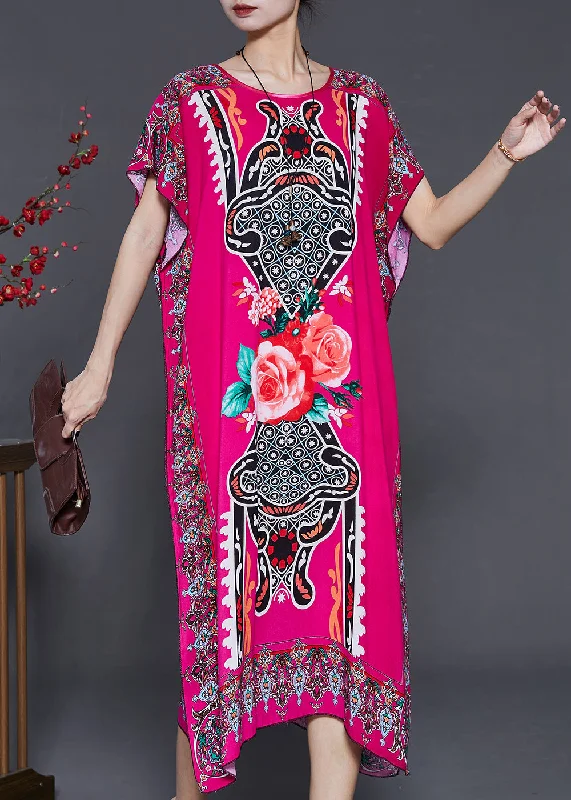 Shop and Save casual knit dressRose Print Chiffon Holiday Dresses Side Open Summer