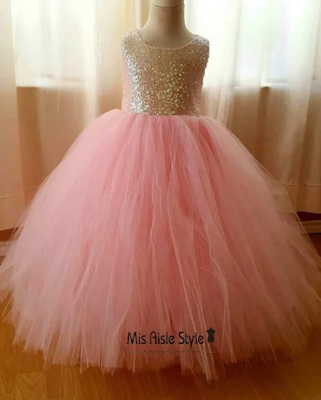 Deal Zone flowy evening dressBall Gown Pink Tulle Flower Girl Dress