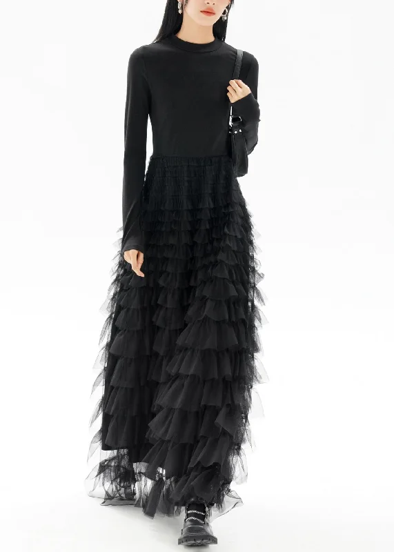 Special Savings one-shoulder dressFashion Black O-Neck Patchwork Tulle Long Dresses Fall Special Savings one-shoulder dressFashion Black O-Neck Patchwork Tulle Long Dresses Fall