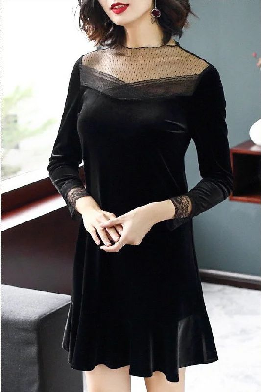 elegant dressLong Sleeve Lace and Velvet Dress