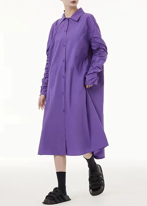 Final Markdown off-the-shoulder dressBoho Purple Peter Pan Collar Wrinkled Cotton Long Dress Spring
