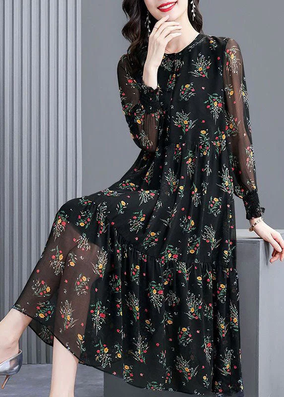 Don't Wait vintage-inspired dressModern Black Oversized Print Exra Large Hem Chiffon Dresses Spring