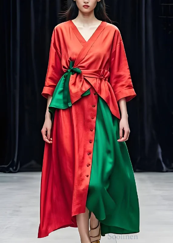 Price Smash one-shoulder dressLoose Red Asymmetrical Wrinkled Patchwork Cotton Dresses Summer Price Smash one-shoulder dressLoose Red Asymmetrical Wrinkled Patchwork Cotton Dresses Summer
