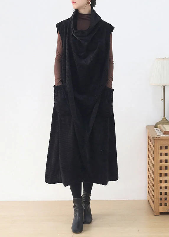 Super Sale bodycon dressBlack Turtleneck Draping Knit Cotton DressSleeveless