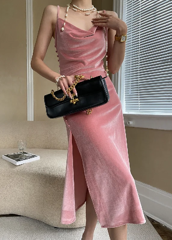 Price Reduction floral wrap dressSexy Pink Button Side Open Silk Velvet Spaghetti Strap Dress Sleeveless Price Reduction floral wrap dressSexy Pink Button Side Open Silk Velvet Spaghetti Strap Dress Sleeveless