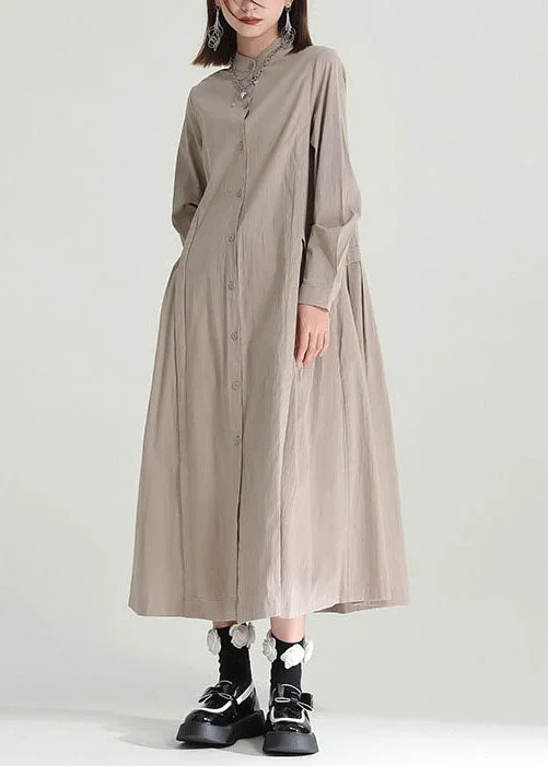 New Markdowns mini dressCasual Solid Color Stand Collar Patchwork Linen Long Dress Fall New Markdowns mini dressCasual Solid Color Stand Collar Patchwork Linen Long Dress Fall