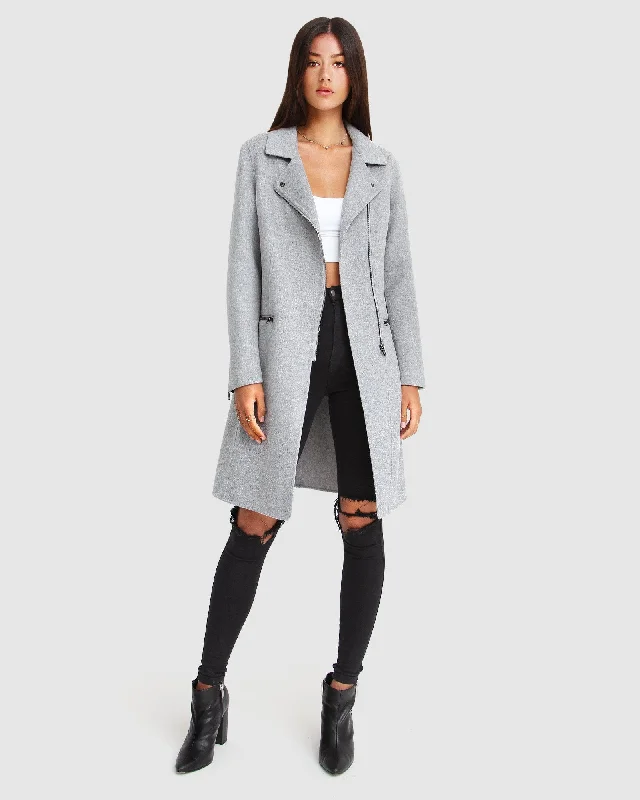 Year-End Sale insulated jacketNEW FIT Last Chance Wool Blend Moto Coat - Grey Marle