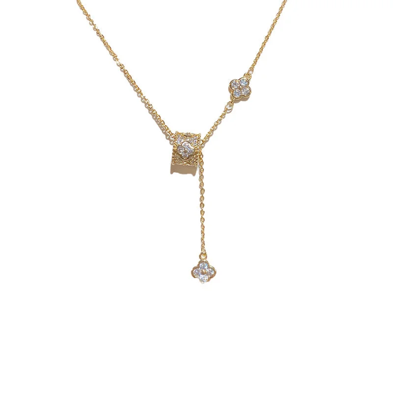 Customer Appreciation Sale long-sleeve floral dressSmall waist four-leaf flower fringe necklace  721791807073