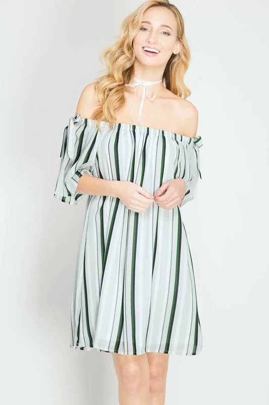 satin dressStriped Off Shoulder Silk Dress