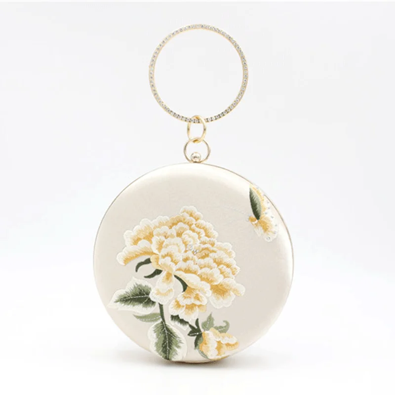 Sale Event t-shirt dressParty bag One shoulder embroidery small round bag Celebrity chain clutch bag 611066468057