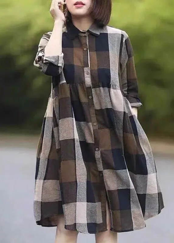 ruched dressClassy Colorblock Peter Pan Collar Plaid Cotton Shirts Dress Spring