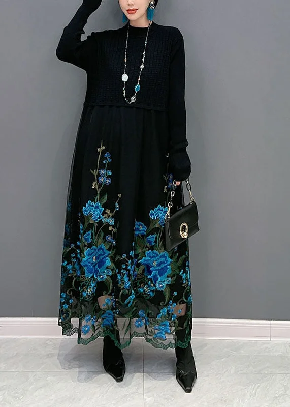 Discount Extravaganza chic slip dressBoutique Blue Embroideried Patchwork Knit Maxi Dress Spring Discount Extravaganza chic slip dressBoutique Blue Embroideried Patchwork Knit Maxi Dress Spring