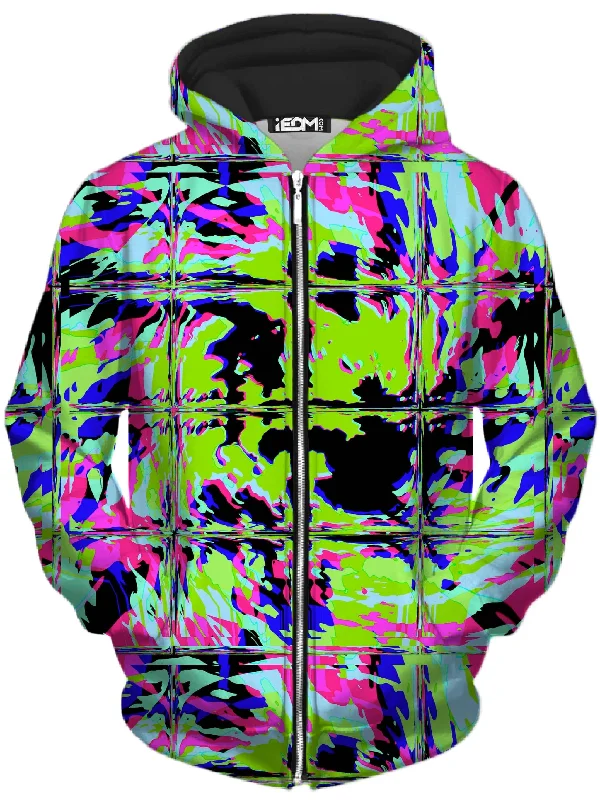 Limited Availability classic pullover hoodieBlacklight Rave Glitch Unisex Zip-Up Hoodie