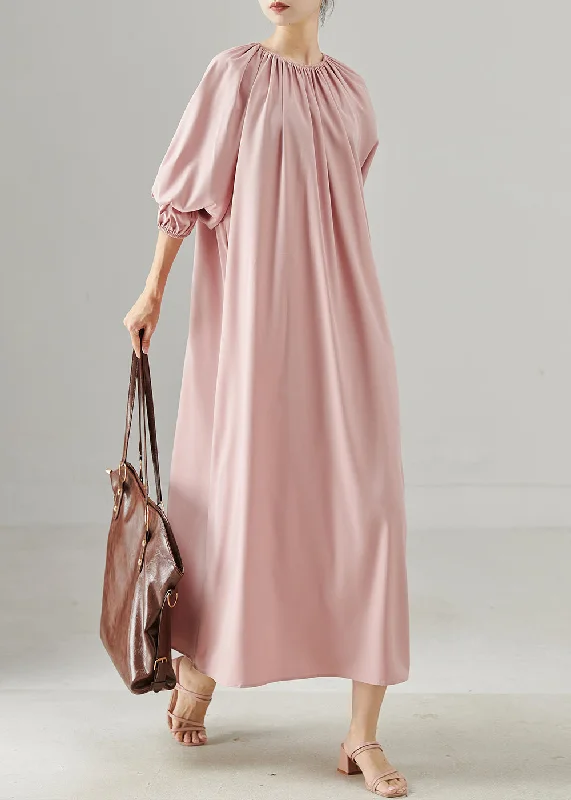 summer floral dressUnique Pink Oversized Cotton Maxi Dresses Spring