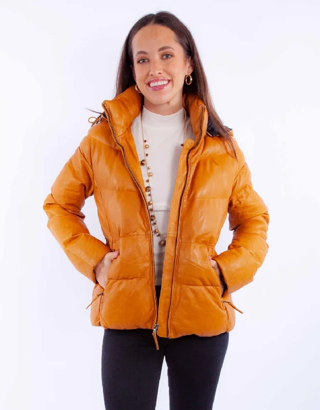 trendy bomber coatScully Womens Puffy Zip Front Honey Leather Leather Jacket M