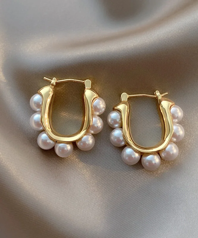 fitted cocktail dressModern Gold Sterling Silver Alloy Pearl Hoop Earrings