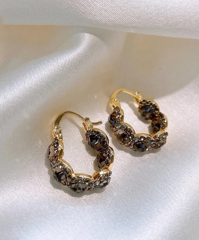 minimalistic dressStyle Coffee Copper Alloy Zircon Hoop Earrings