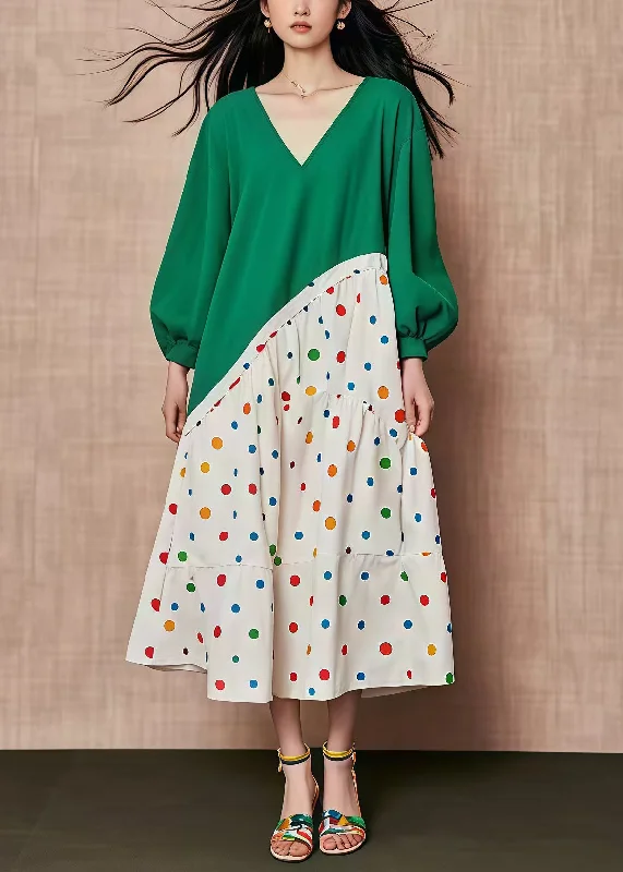 Extra Savings wrap dressPlus Size Green Oversized Patchwork Print Cotton Dresses Fall Extra Savings wrap dressPlus Size Green Oversized Patchwork Print Cotton Dresses Fall
