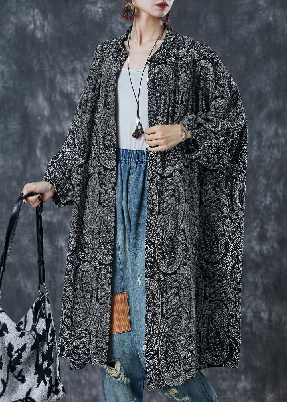 midi dressBeautiful Black Oversized Print Cotton Shirt Dress Spring