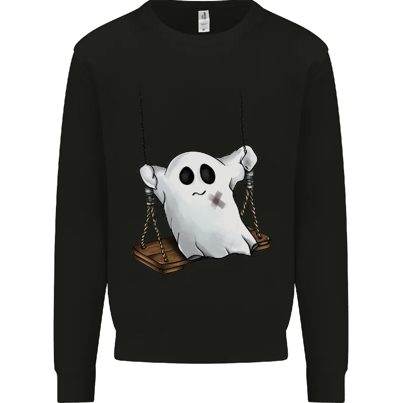 breathable workout hoodieA Ghost on a Swing Halloween Funny Spirit Mens Sweatshirt Jumper