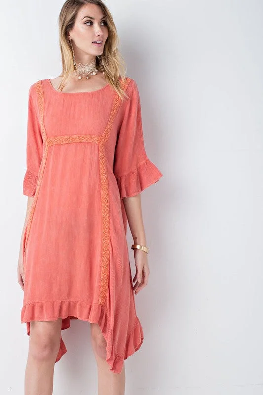 chic wrap dressOversize Peasant Dress W/ Crochet Detail