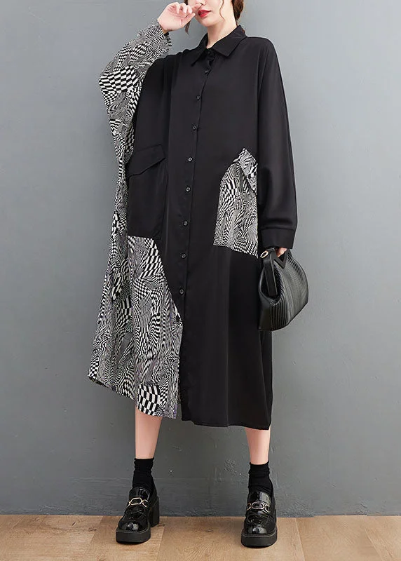 Weekend Special chic shift dressItalian Black Asymmetrical Patchwork Print Cotton Dresses Spring