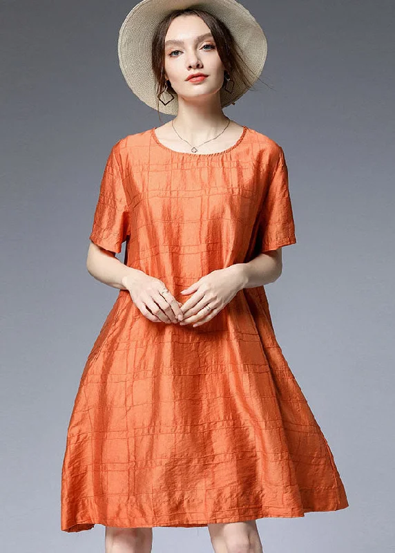 Closeout statement dressElegant Orange O Neck Silk A Line Dress Summer