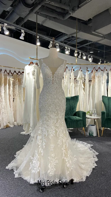 Clearance Sale casual shift dressClassic Mermaid Lace Nude Wedding Dress