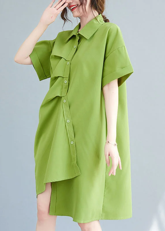 stylish party dressLoose Green Asymmetrical Design Cotton Maxi Dresses Summer