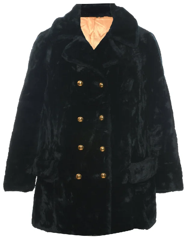 YEAR-End Sale relaxed winter jacketDouble Breasted Faux Fur Coat - M