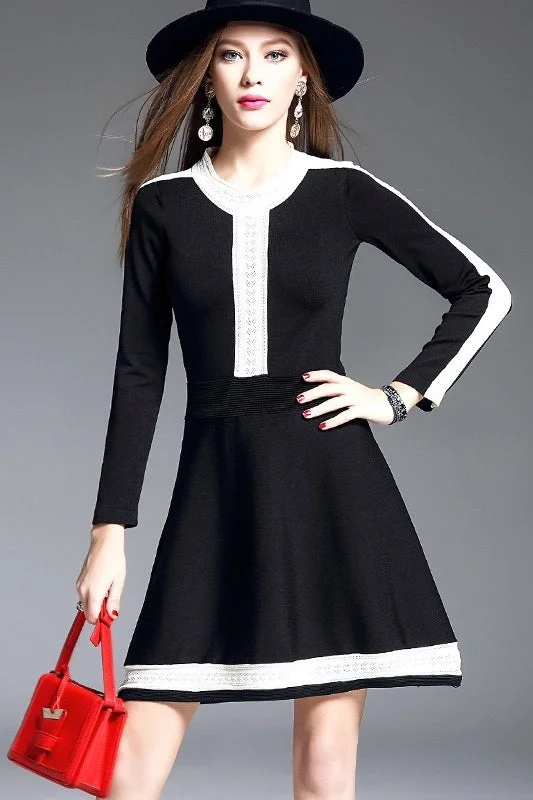 casual knit dressBlack Knit Dress W/ Contrast