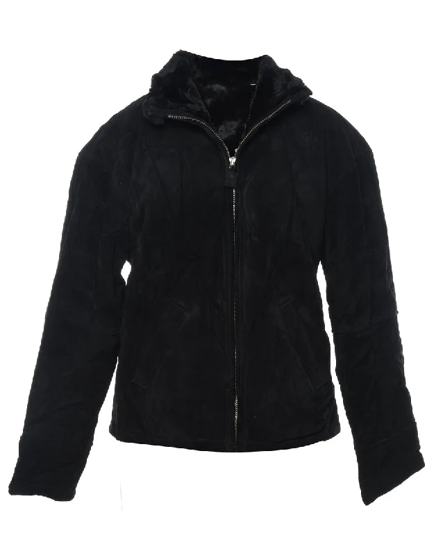 Lowest Prices utility coatBlack Shearling Lined Zip-Front Suede Jacket - M