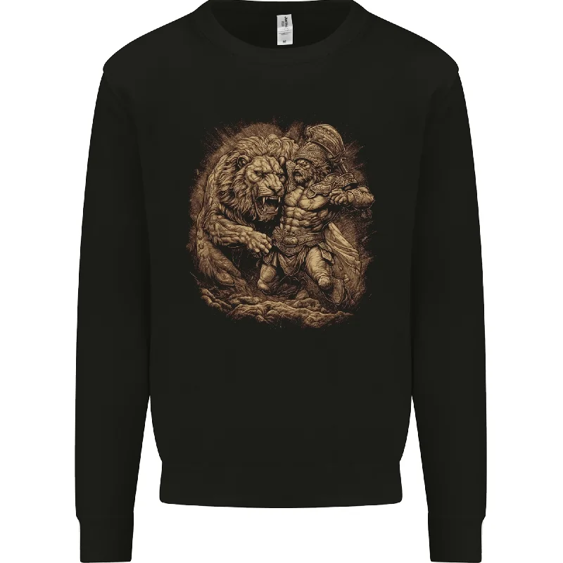 zip-up gym hoodieA Gladiator Fighting a Lion Warrior Gym MMA Mens Sweatshirt Jumper