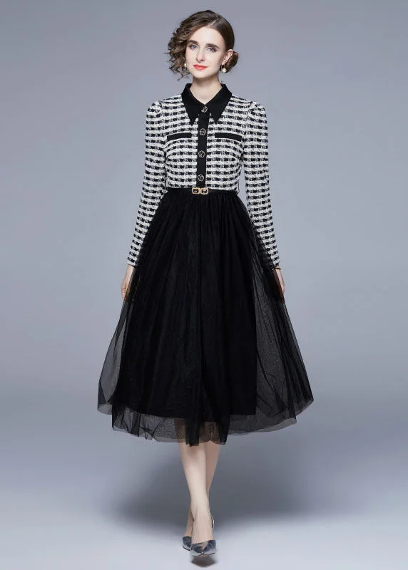 Unbeatable Prices party dressWomen Black Peter Pan Collar Patchwork Tulle Cinch Dress Spring Unbeatable Prices party dressWomen Black Peter Pan Collar Patchwork Tulle Cinch Dress Spring