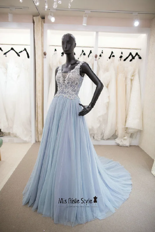 Hot Deal chic wrap dressV-neckline Light Blue Wedding Dress