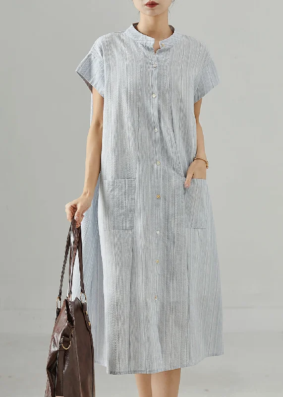 Weekend Special sleek dressSky Blue Striped Cotton Shirt Dress Pockets Summer