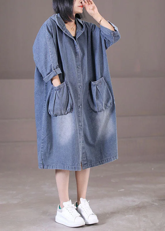 Holiday Sale floral dressPlus Size Denim Blue Hooded Pockets Cotton Long Dress Long Sleeve Holiday Sale floral dressPlus Size Denim Blue Hooded Pockets Cotton Long Dress Long Sleeve