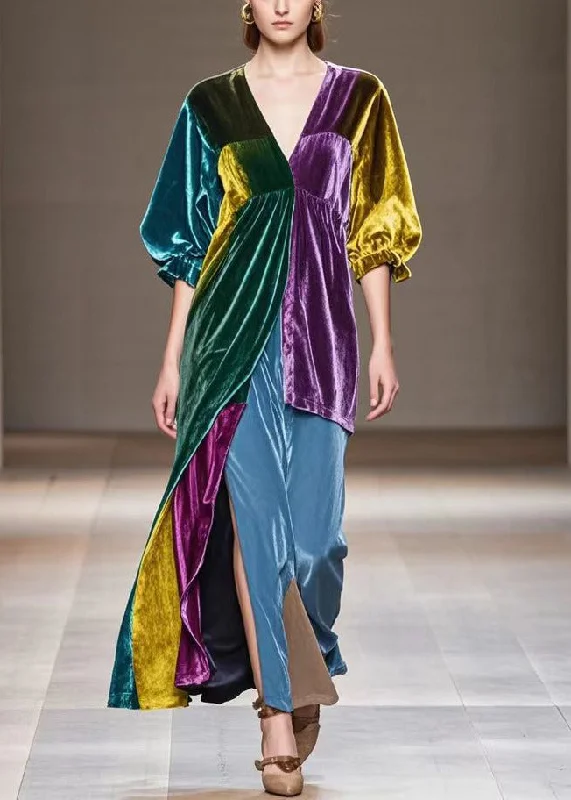 Special Discount off-the-shoulder dressChic Multicolor Asymmetrical Patchwork Silk Velvet Dress Half Sleeve Special Discount off-the-shoulder dressChic Multicolor Asymmetrical Patchwork Silk Velvet Dress Half Sleeve
