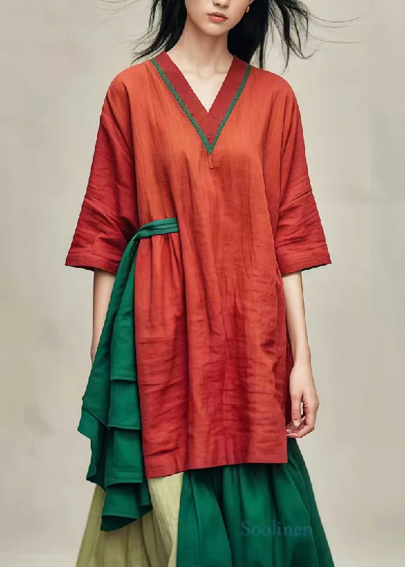 Huge Discounts casual midi dressFine Red Asymmetrical Patchwork Cotton Shirt Tops Summer Huge Discounts casual midi dressFine Red Asymmetrical Patchwork Cotton Shirt Tops Summer