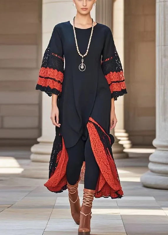 Best Deals lace-up dressItalian Black Asymmetrical Patchwork Lace Holiday Dress Fall Best Deals lace-up dressItalian Black Asymmetrical Patchwork Lace Holiday Dress Fall