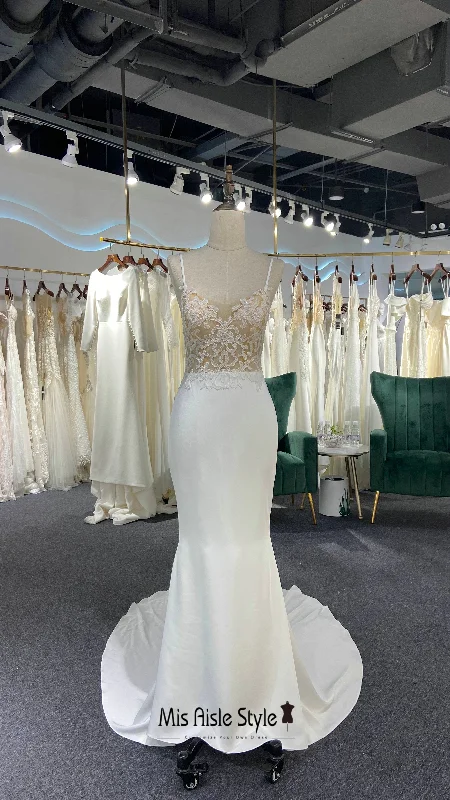 Early Access casual midi dressFit-Flare Spaghetti Straps Sheer Lace Summer Wedding Dress