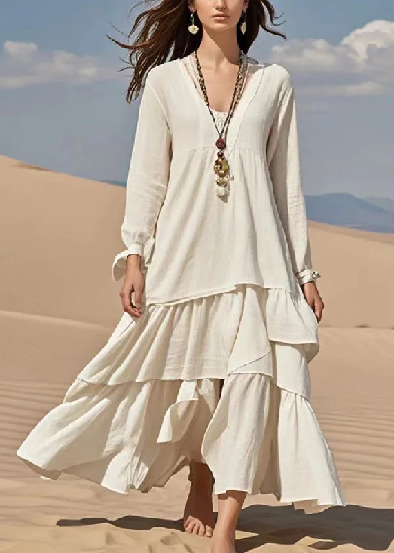 romantic dressCasual White Oversized Exra Large Hem Cotton Ankle Dress Spring